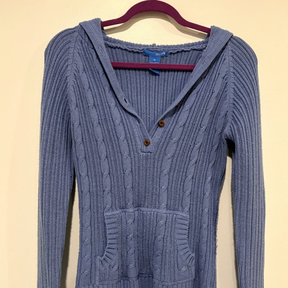 Delia's Knit Quarter Button Sweater - Blue - Size XL